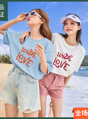 唐狮2024夏季新款短袖T恤女字母简约圆领宽松上衣韩式早春穿搭sz