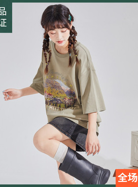 [YEP联名]唐狮夏季美式复古上衣女士短袖t恤2024新款纯棉体恤sz