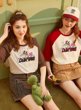 唐狮龙年短袖女T恤2026新款插肩袖时尚印花设计感宽松上衣sz