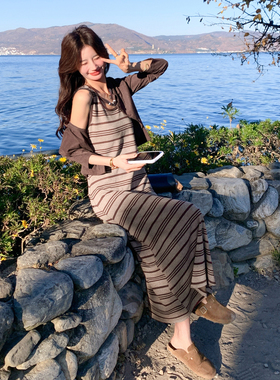 2026春季新款休闲针织开衫两件套连衣裙 2B115-8677-P145-K215