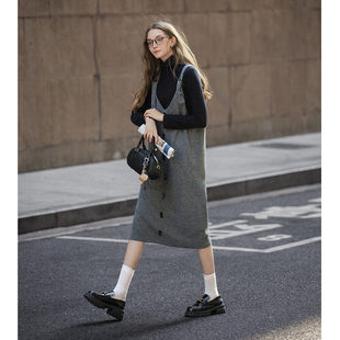唐狮2026秋冬季背心连衣裙女气质百搭长裙灰色时尚显瘦秋季穿搭