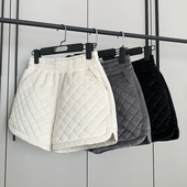 松紧腰宽松高腰阔腿裤 丝绒短裤 百搭大码 韩版 女2023新秋冬外穿靴裤