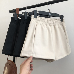外穿休闲打底靴裤 高腰显瘦宽松A字阔腿裤 女2023秋冬新款 毛呢短裤