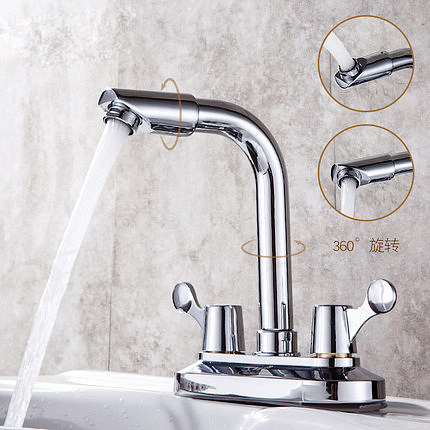 双把双孔面盆菜盆通用冷热水水龙头三孔老式陶瓷柱盆洗手冷暖笼头