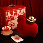 马上有钱红色陶瓷马造型装 饰品摆件本命年生日礼物客厅桌面礼盒装
