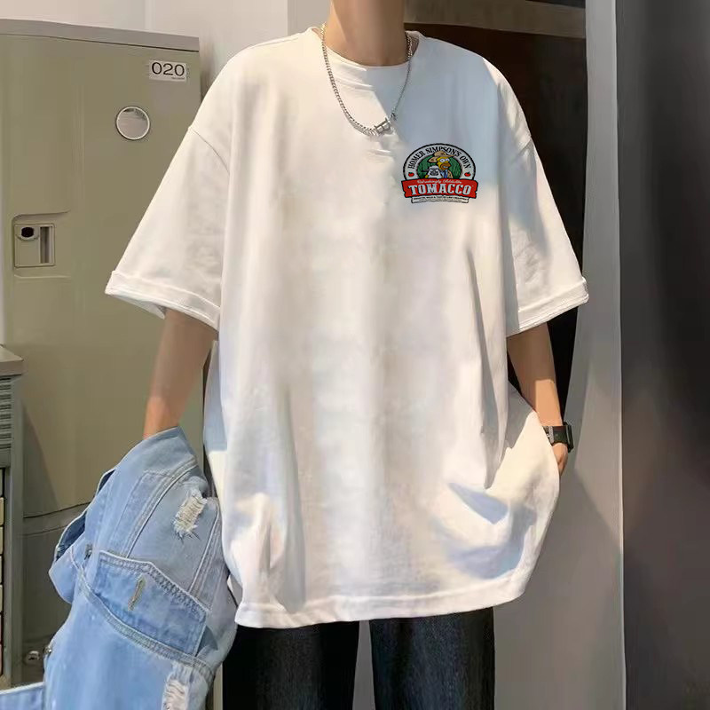 美式高街白色短袖t恤男夏季潮牌设计感宽松青少年痞帅体恤上衣服,男装,T恤,淘宝优惠券,粉丝福利购,淘宝优惠卷
