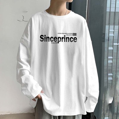 新款宽松圆领青少年春秋季打底衫潮流长袖T恤男潮牌学生情侣上衣