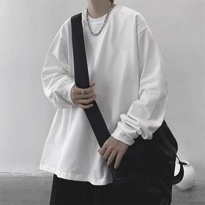 圆领卫衣男生春秋款美式潮牌长袖t恤oversize大码新款打底衫衣服