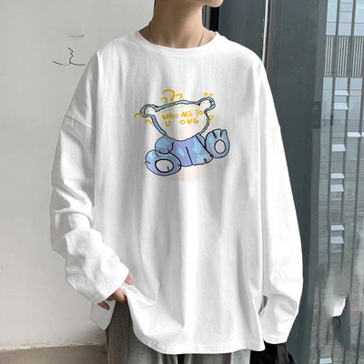 新款宽松圆领青少年春秋季打底衫潮流长袖T恤男潮牌学生情侣上衣