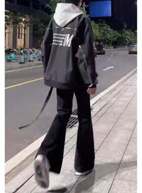 黑色弯刀牛仔裤男春夏季美式cleanfit窄版修身宽松直筒微喇长裤子