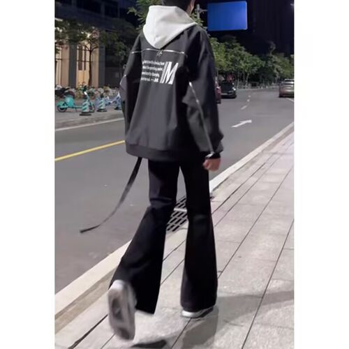 黑色弯刀牛仔裤男春夏季美式cleanfit窄版修身宽松直筒微喇长裤子