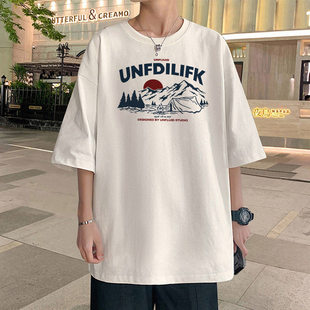 短袖男生夏季t恤新款美式夏天潮牌半袖宽松圆领休闲上衣体恤男款