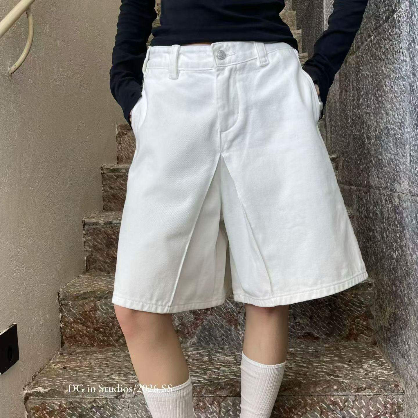 2026春夏季新款小众美式复古宽松高腰百搭A字阔腿牛仔五分中裤女