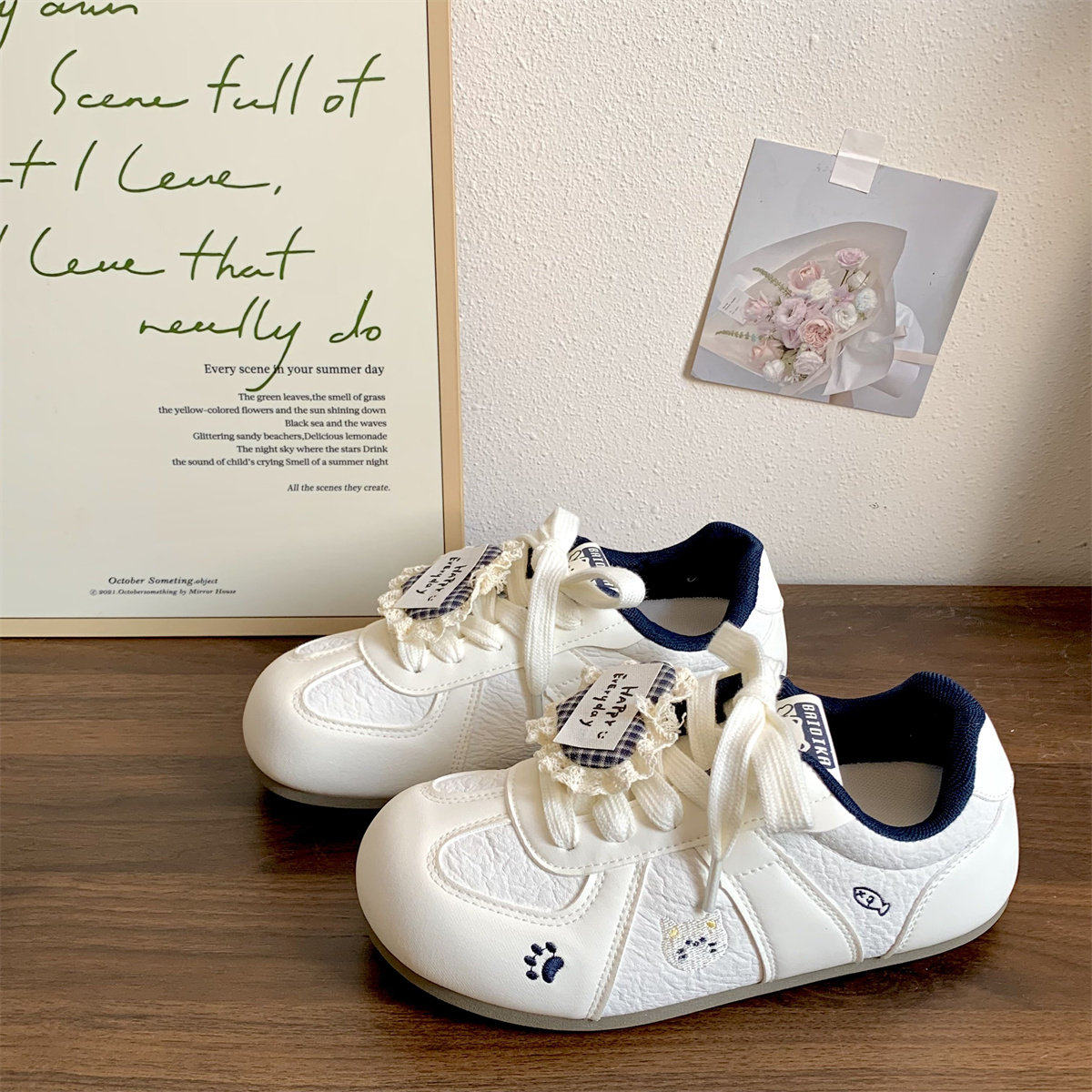 韩版小白鞋女学生厚底增高交叉绑带百搭休闲板鞋可爱风运动德训鞋