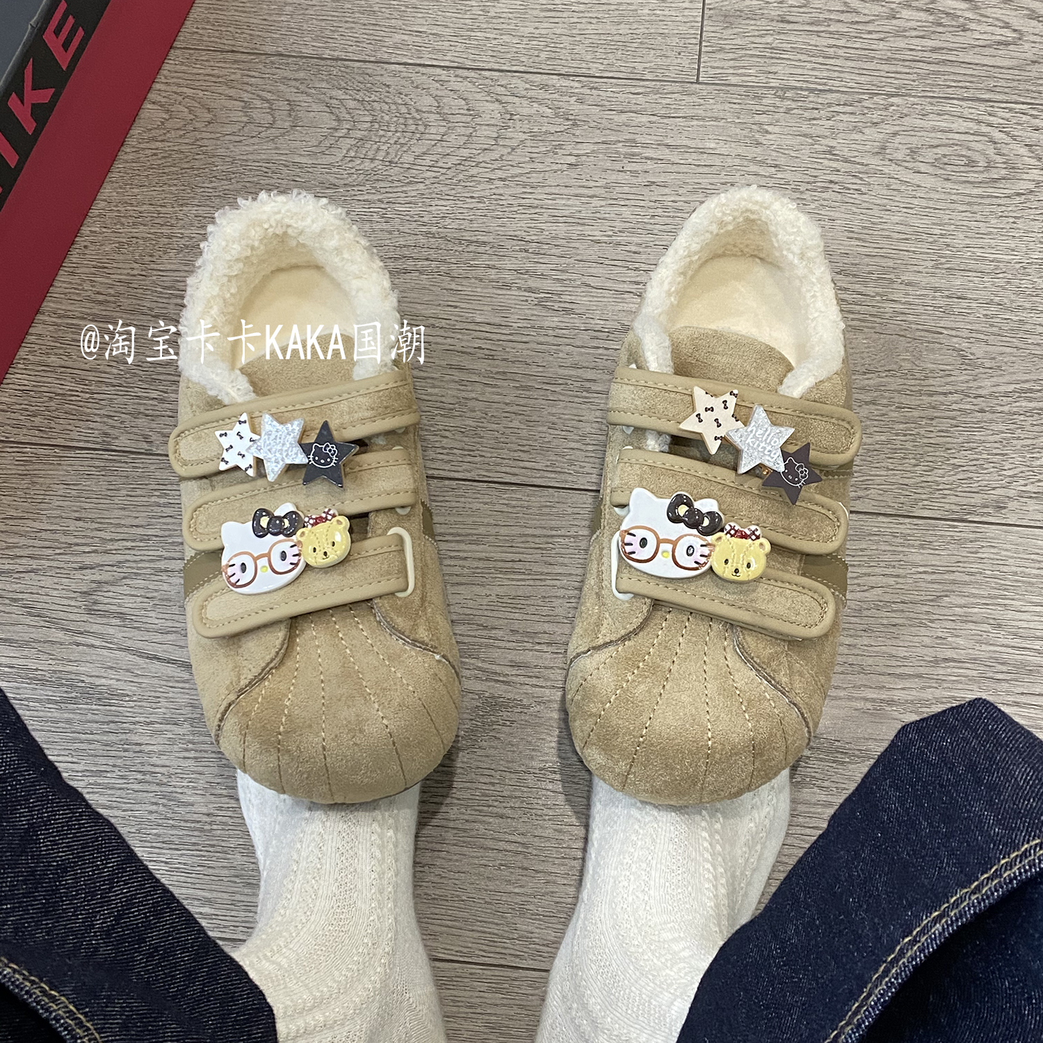 卡卡KAKA国潮魔术贴加绒帆布鞋女2025新款冬季一脚蹬保暖二棉鞋子