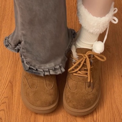 2025新款复古德训鞋女冬加绒保暖厚底系带休闲鞋百搭学生运动鞋