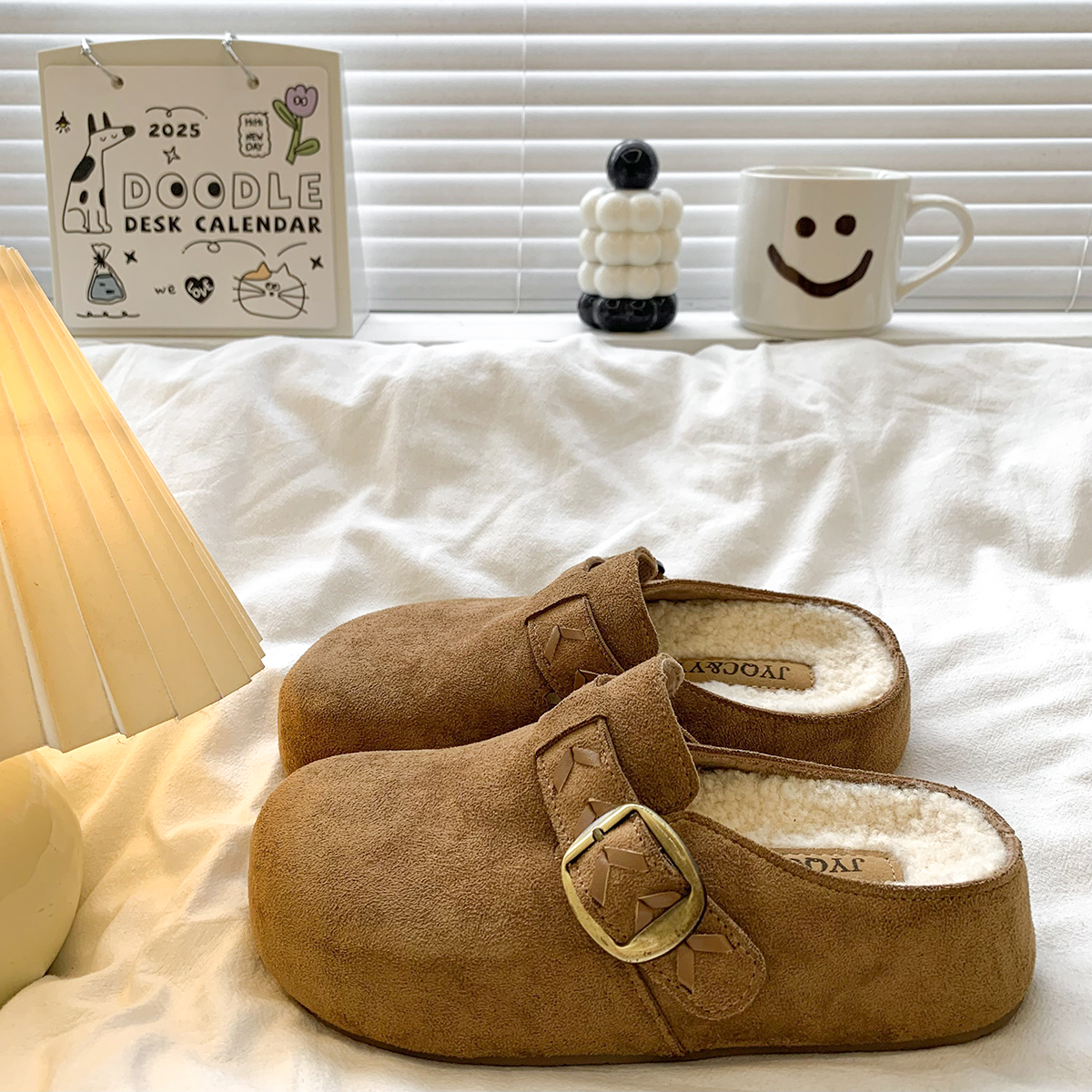 复古加绒勃肯鞋包头半拖鞋女外穿2025新款秋冬厚底内增高博肯棉拖