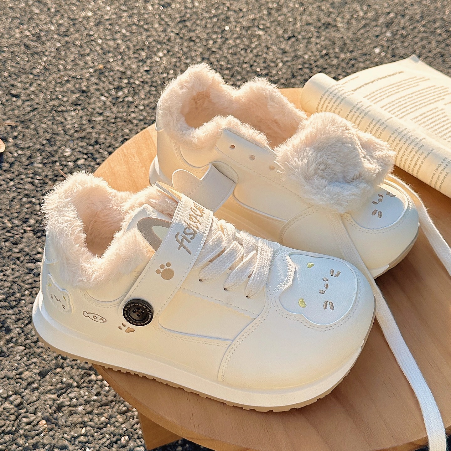 系带PVC加绒平底保暖深口秋冬款