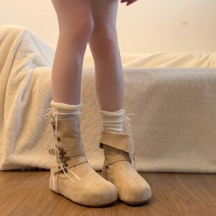 复古百搭小个子内增高厚底靴子女2025新款秋季配裙子显瘦勃肯短靴