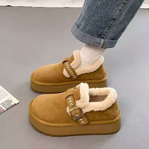 厚底加绒勃肯鞋女款2025新款冬季女鞋毛绒雪地靴豆豆鞋保暖棉鞋子