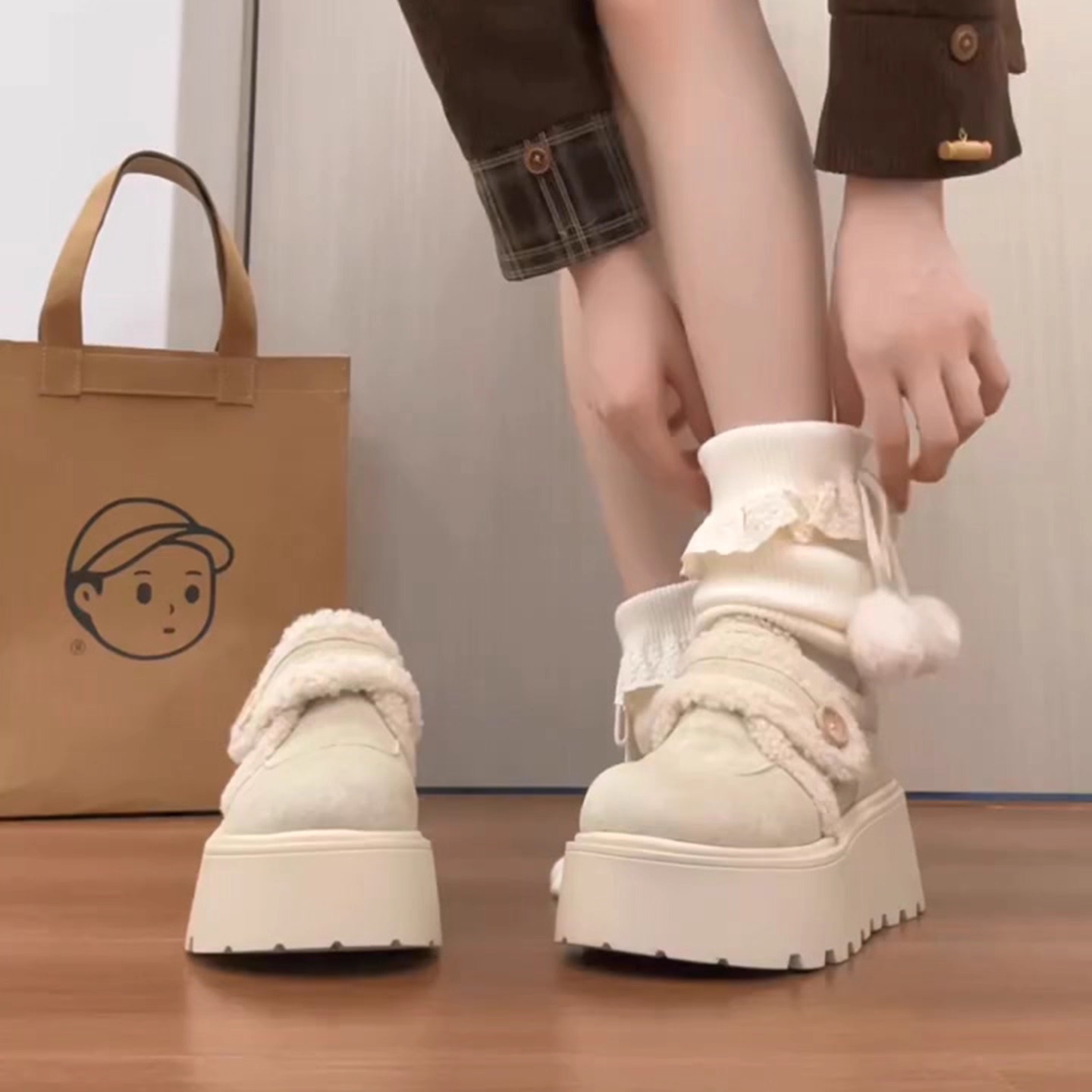 魔术贴厚底加绒勃肯鞋女2025新款