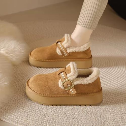 厚底加绒勃肯鞋女款2025新款冬季加绒加厚保暖全包博肯毛毛棉鞋子