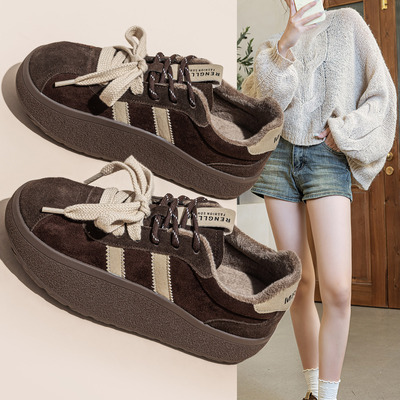 复古德训鞋女款2025新款秋冬真皮运动厚底松糕休闲鞋百搭加绒板鞋