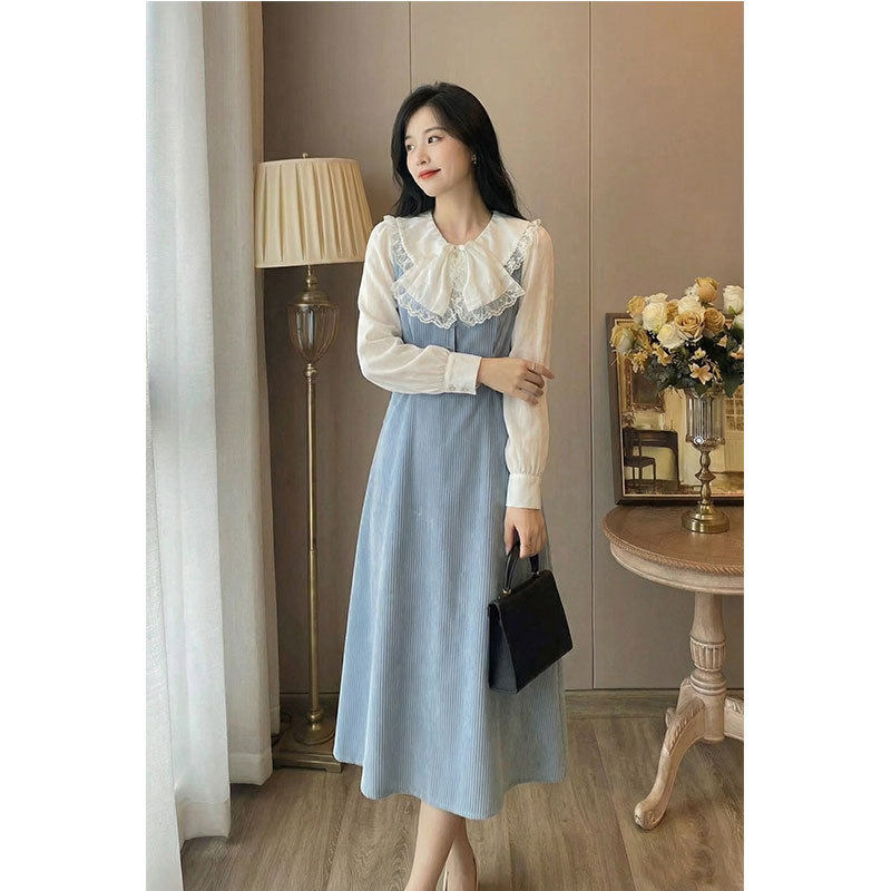 法式温柔气质蝴蝶结衬衫上衣长款连衣裙显瘦日常两件套2025年秋冬,女装/女士精品,时尚套装,淘宝优惠券,粉丝福利购,淘宝优惠卷