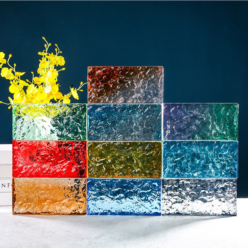 彩色定制玻璃砖染色烤色水晶砖玻璃隔断墙超白实心网红透明方形砖
