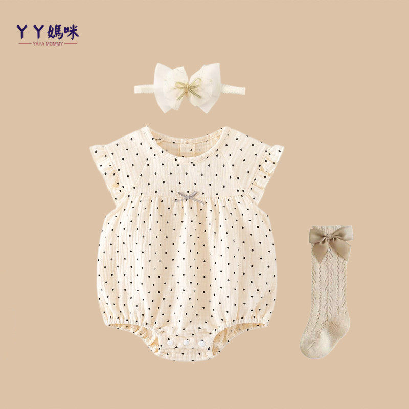 婴儿衣服夏装薄款纯棉纱布透气包屁衣女宝宝可爱满月百天公主哈衣