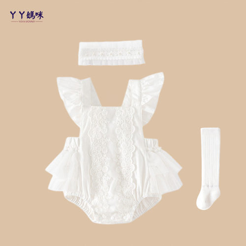 百天宝宝礼服夏季纯棉露背连体衣