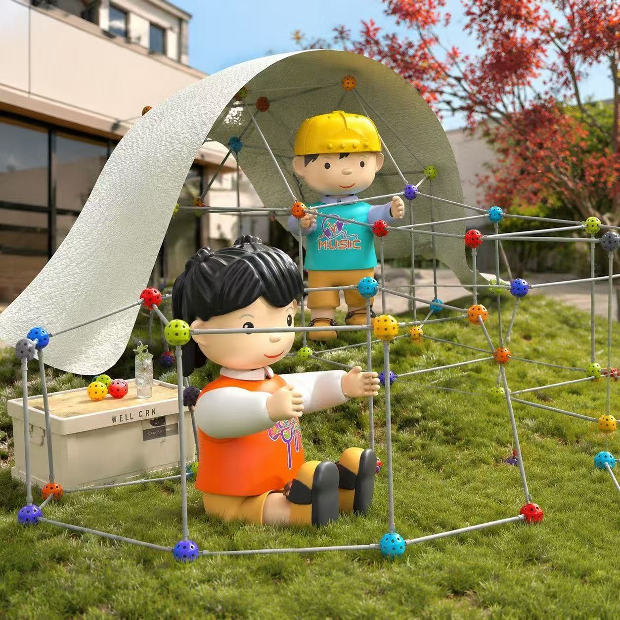 新款3D立体建筑插珠积木玩具儿童秘密基地拼搭室内外帐篷生日礼物