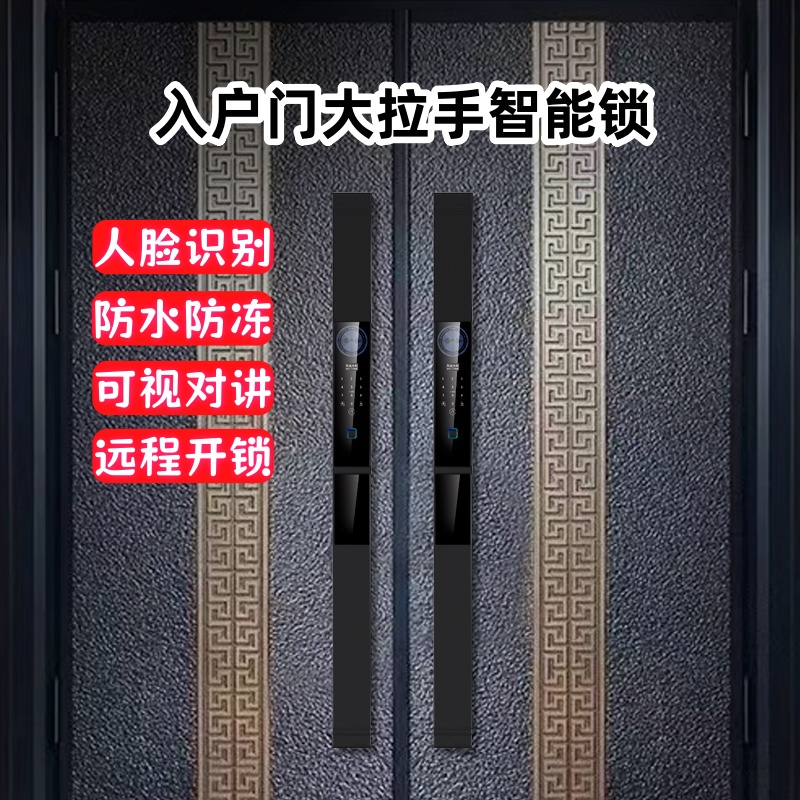 别墅双开门中式加长大拉手智能锁