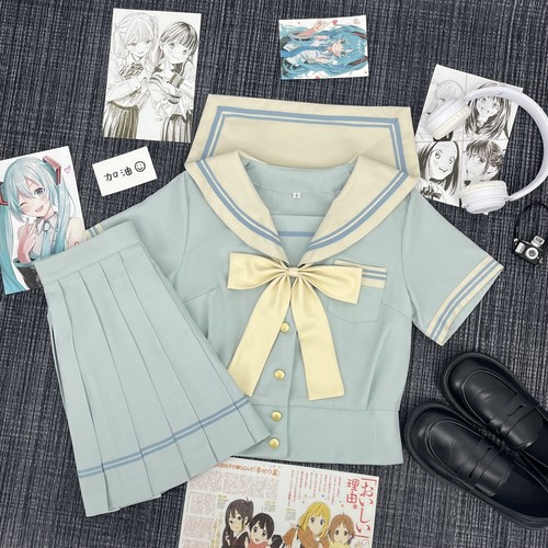 JK制服学院风薄荷绿水手服时夏