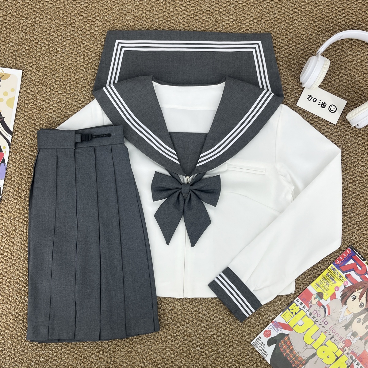 樱奈家基础款全拉链灰三本水手服日系学院风白身灰领JK制服中间服