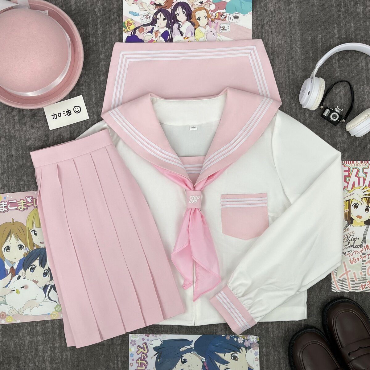 樱奈家粉领白三本甜妹风水手服嫩粉色JK制服原创日系学院风裙套装