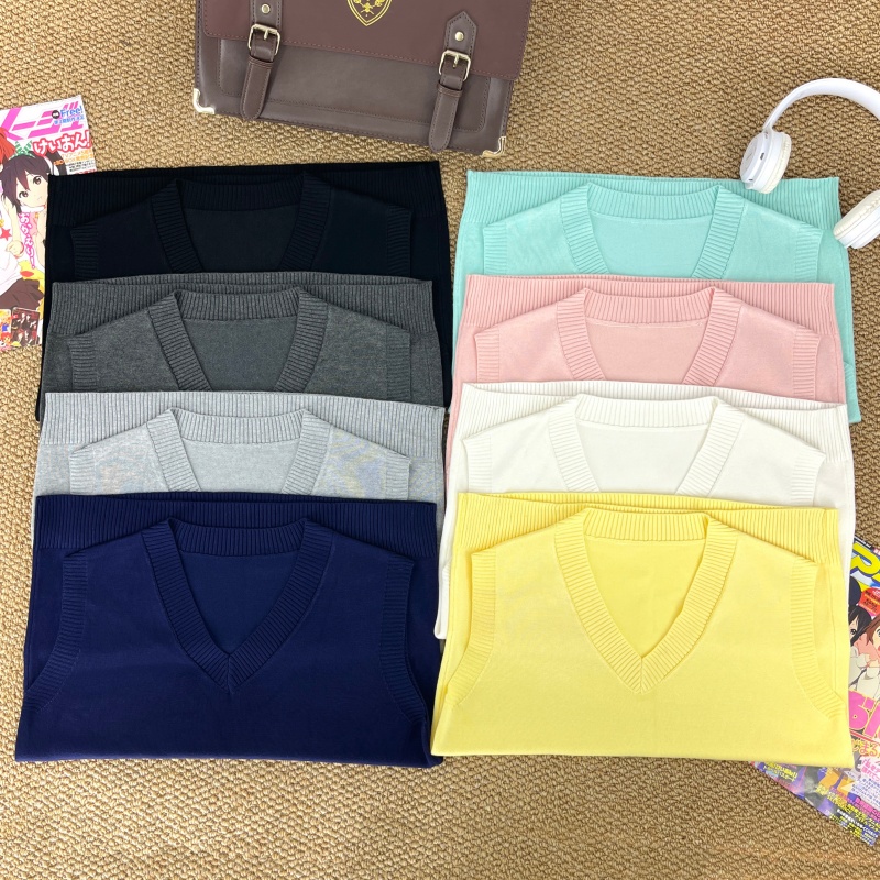 学院风JK制服纯色V领背心毛衣