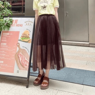 特价清仓,不退不换时尚法式网纱百褶A字中长款半身裙女