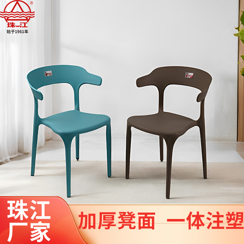 珠江牌牛角椅子靠背餐椅家用塑料加厚懒人北欧休闲简约办公书桌凳