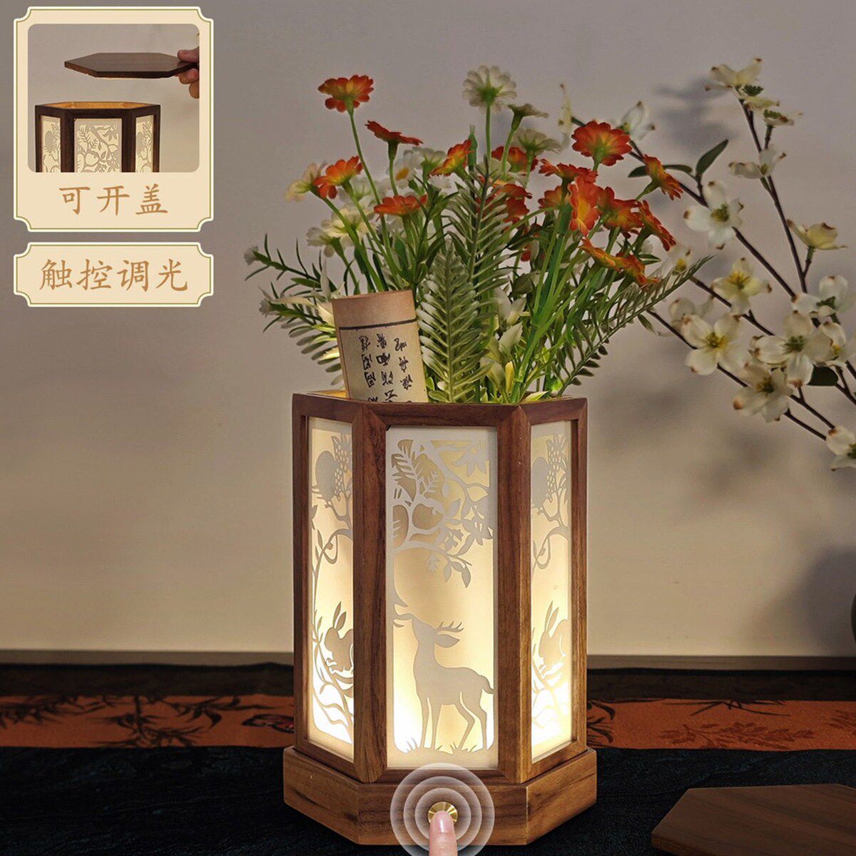 中式花瓶台灯古典纸雕小夜灯摆件文创礼品定制工艺饰品古风装饰灯