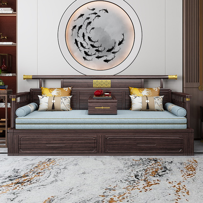 新中式乌金木罗汉床客厅折叠小户型一体两用推拉沙发床2025年新款