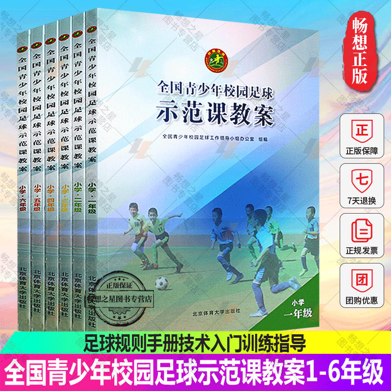 校园足球教材 全国青少年校园足球示范课教案小学1-6年级全6册足球规则手册技术入门训练指导运动战术教程 足球青训教案 训练指南