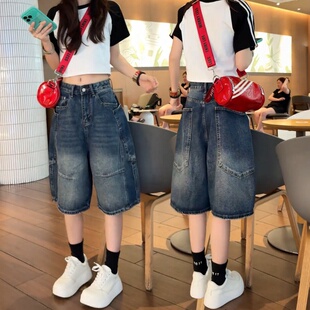 大码高腰牛仔短裤女夏季薄款2026新款美式中裤胖mm显瘦夏天五分裤