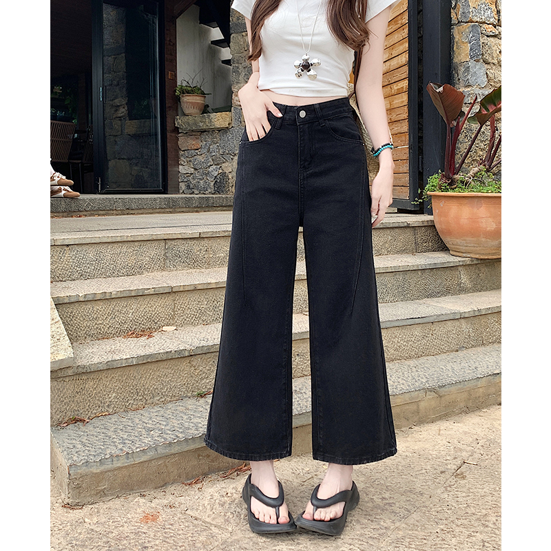 大码美式复古阔腿牛仔裤女2025夏季新款胖mm高腰显瘦小个子直筒裤