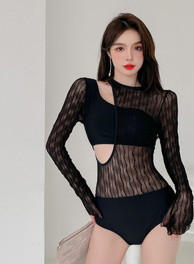 泳衣女夏2025新款黑色显瘦性感学生保守小胸聚拢遮肚显瘦连体泳装