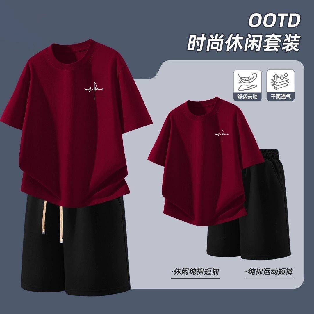 夏季学生短袖T恤衫直筒裤两件套