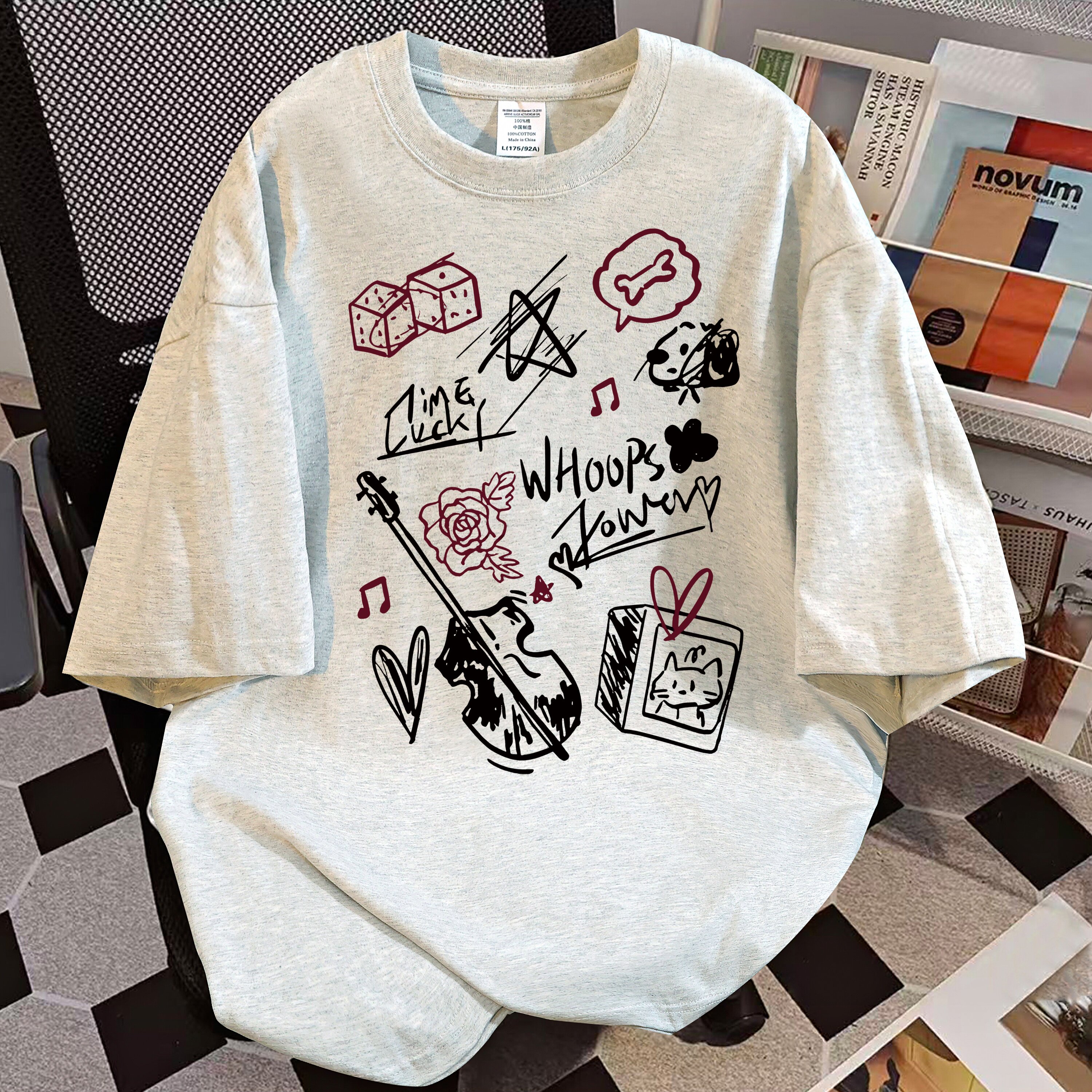 潮牌复古涂鸦纯棉宽松短袖T恤女