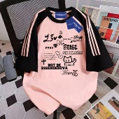 设计感宽松韩版 纯棉重磅插肩撞色短袖 t恤女夏季 慵懒风上衣印花tee