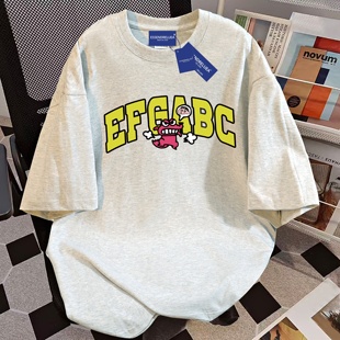 夏季 女款 高街百搭宽松潮牌t恤情侣上衣 字母印花短袖 重磅纯棉美式