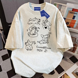 t恤男女夏宽松纯棉短袖 复古卡通印花短袖 潮牌情侣上衣ins 新款 韩版